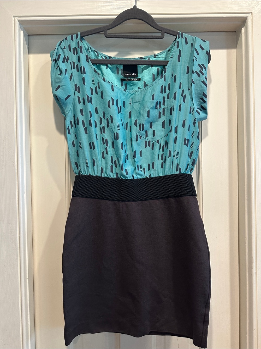 Dolce Vita Teal and Black Waistband Mini Dress